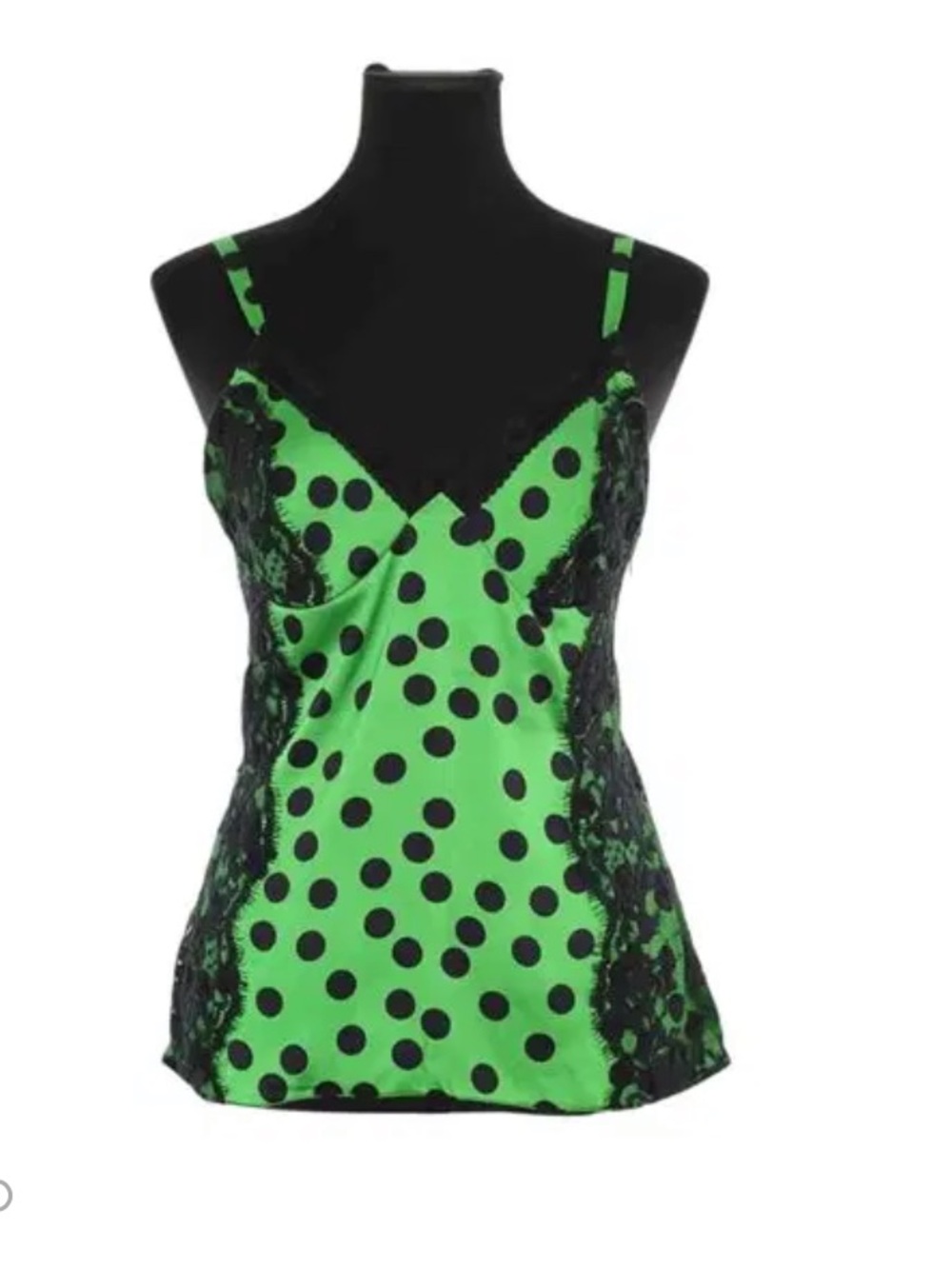 Dolce & Gabbana Green and Black Polka Dot Silk Camisole